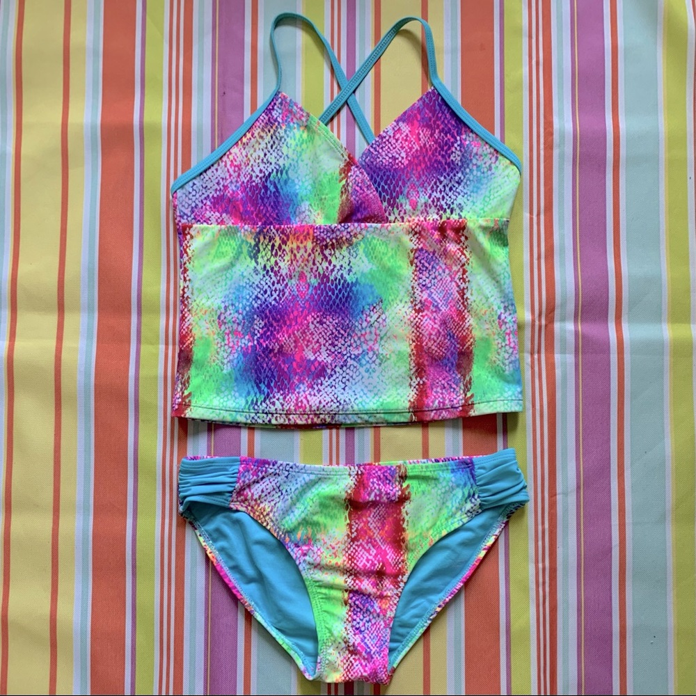 1989 Place Bright Multi Colour Tankini, size 10/12 girls
